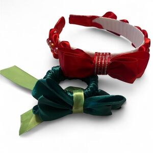 Red and Green Hand Crafted Headband and Scrunchy Set